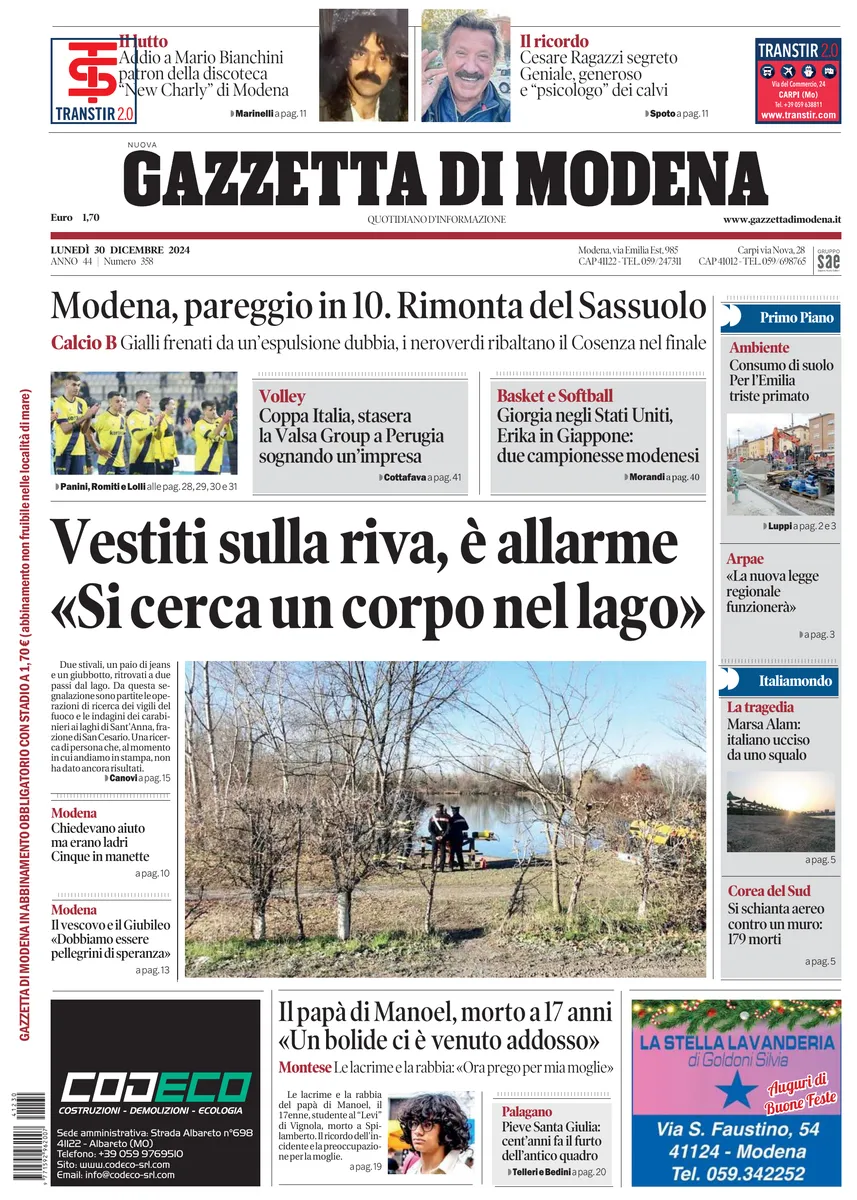 Prima-pagina-gazzetta di modena-oggi-edizione-del-2024-12-30